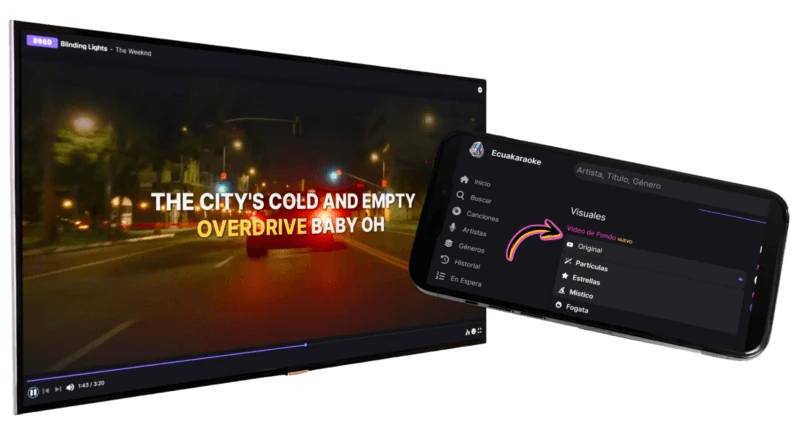 Fondo del karaoke configurable: videoclip original, efectos luminicos o sin fondo