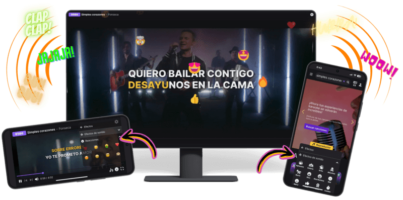 Reacciones con emojis y efectos de sonido enviados a la pantalla del karaoke